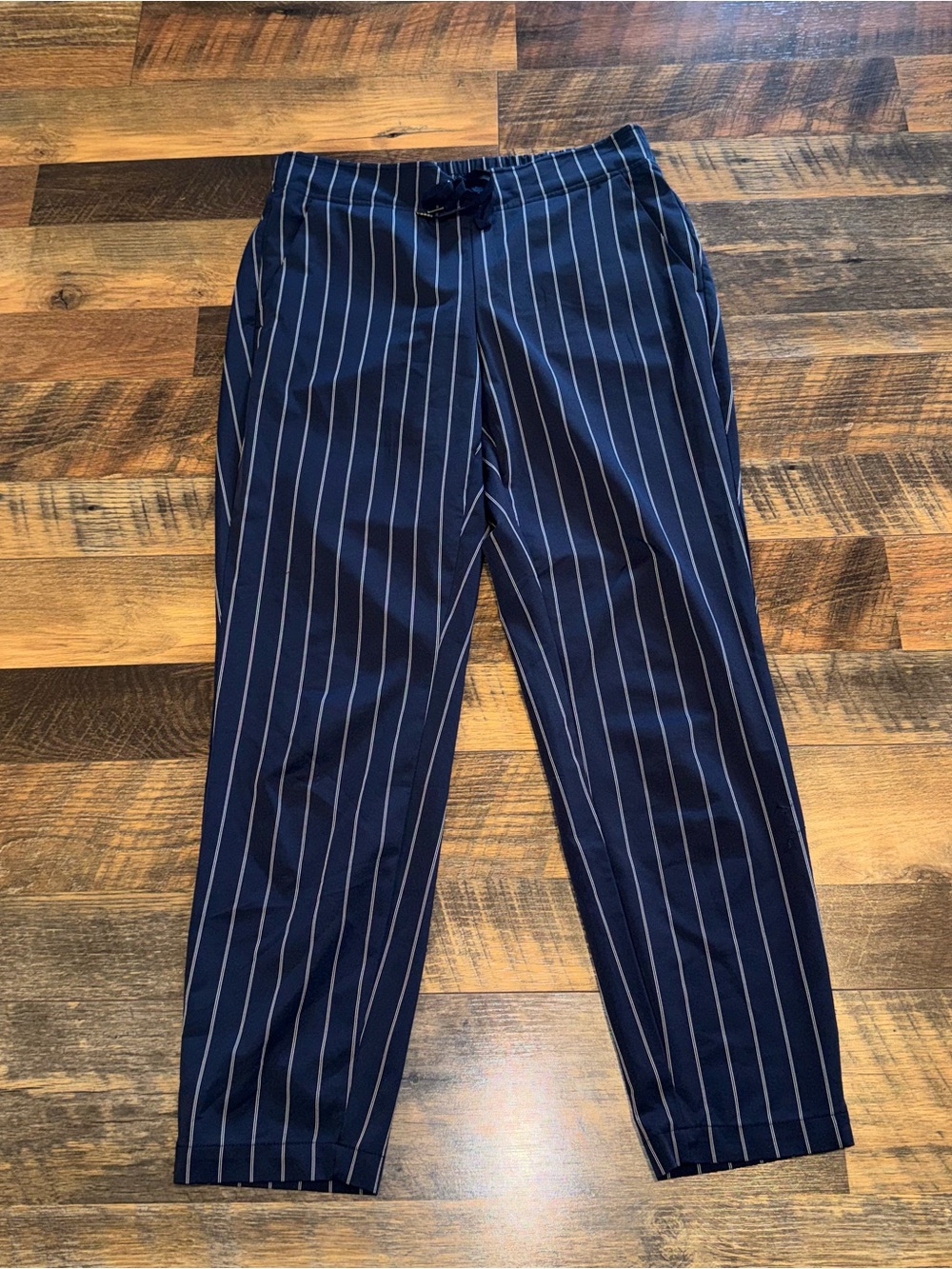 Athleta Navy Pinstripe Drawstring Trousers